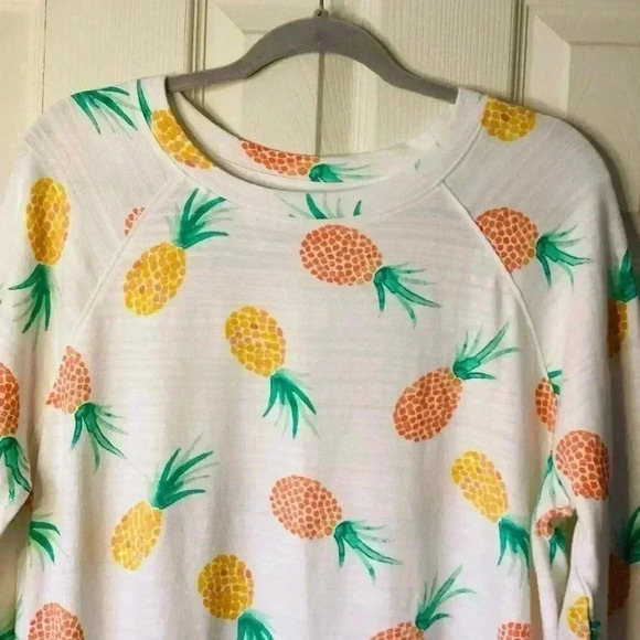 LOFT Women's Pineapple Print White Sweatshirt 100% Cotton Long Sleeves Size M - Picture 2 of 6